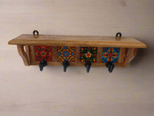 Load image into Gallery viewer, Handmade Wood &amp; Ceramic Tile Hooks | Unique Wall Hangers for Coats, Bags, Keys | Bohemian Farmhouse Decor Set of 4 - Style It by Hanika
