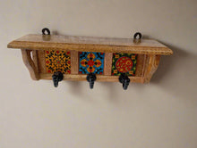 Load image into Gallery viewer, Handmade Wood &amp; Ceramic Tile Hooks | Unique Wall Hangers for Coats, Bags, Keys | Bohemian Farmhouse Decor Set of 4 - Style It by Hanika
