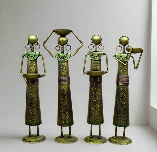 Iron Handcrafted Lady Farmer - Set of 4 Pieces, Golden Finished Size 12.7 x 8.9 x 35.6 cm - Style It by Hanika