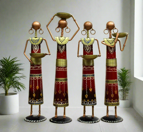 Iron Handcrafted Lady Farmer - Set of 4 Pieces, Multicolored (Max Height - 14 Inches) - Style It by Hanika