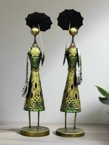 Iron Handcrafted Umbrella Lady - Home & Office Decor Set of 2 Pieces Size 10.2 x 10.2 x 44.5 cm - Style It by Hanika