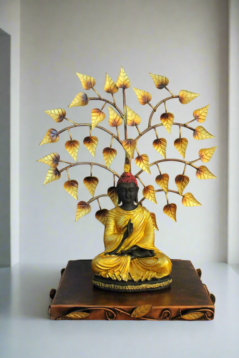 Meditating Buddha Under Tree, Unique Metal Decor