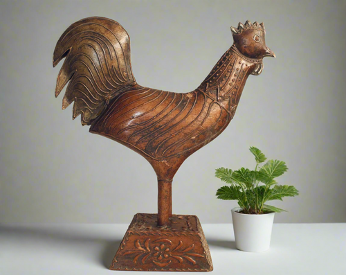 Metal & Wood Handcrafted Rooster - Style It by Hanika