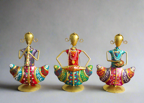 Metal Handcrafted Lady Musician Figurine Set of 3 - Style It by Hanika