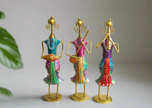 Load image into Gallery viewer, Metal Handcrafted Lady Musician Figurine Set of 3 - Style It by Hanika

