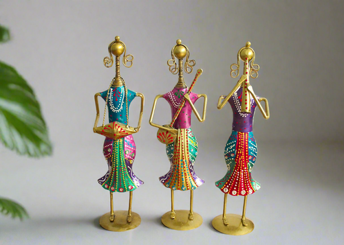 Metal Handcrafted Lady Musician Figurine Set of 3 - Style It by Hanika