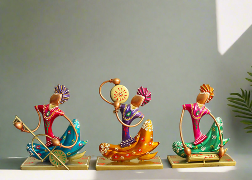 Metal Handcrafted Rajasthani Sitting Musicians Set of 3 - Style It by Hanika