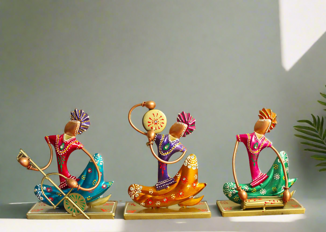 Metal Handcrafted Rajasthani Sitting Musicians Set of 3 - Style It by Hanika