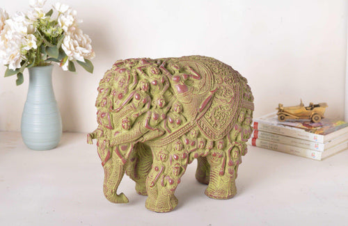 Polyresin Tribal Airavat Elephant Statue in Stone Finish - Style It by Hanika