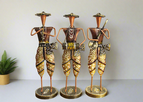 Rajasthani Musicians Set of 3 Pieces Hand Painted Size 12.7 x 11.4 x 35.1 cm - Style It by Hanika