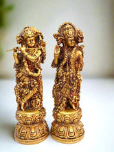 Load image into Gallery viewer, Resin Radha Krishna Statue Set | Gold Finish Murti | Hindu God Idols | Divine Couple Figurine | Housewarming Gift | Indian Decor - Style It by Hanika
