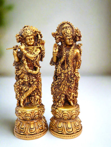 Resin Radha Krishna Statue Set | Gold Finish Murti | Hindu God Idols | Divine Couple Figurine | Housewarming Gift | Indian Decor - Style It by Hanika