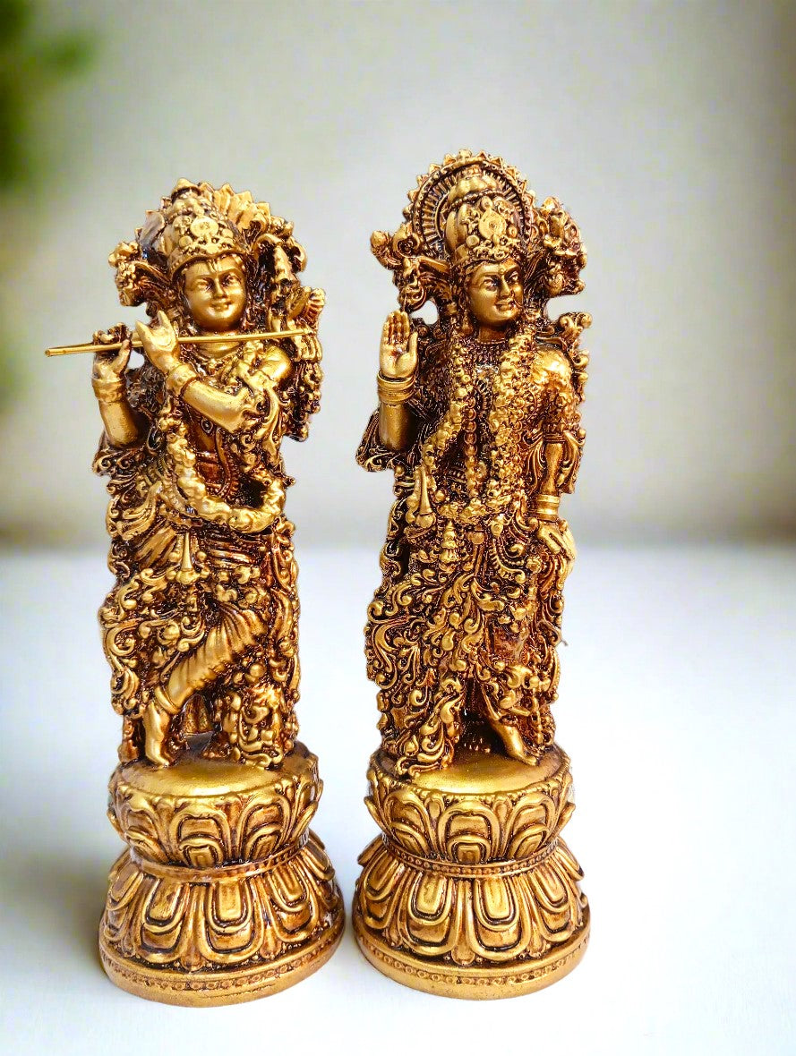 Resin Radha Krishna Statue Set | Gold Finish Murti | Hindu God Idols | Divine Couple Figurine | Housewarming Gift | Indian Decor - Style It by Hanika