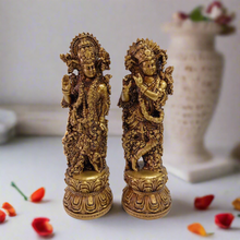 Load image into Gallery viewer, Resin Radha Krishna Statue Set | Gold Finish Murti | Hindu God Idols | Divine Couple Figurine | Housewarming Gift | Indian Decor - Style It by Hanika
