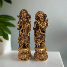 Load image into Gallery viewer, Resin Radha Krishna Statue Set | Gold Finish Murti | Hindu God Idols | Divine Couple Figurine | Housewarming Gift | Indian Decor - Style It by Hanika
