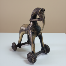 Load image into Gallery viewer, Vintage Brass Horse Figure on Wheels
