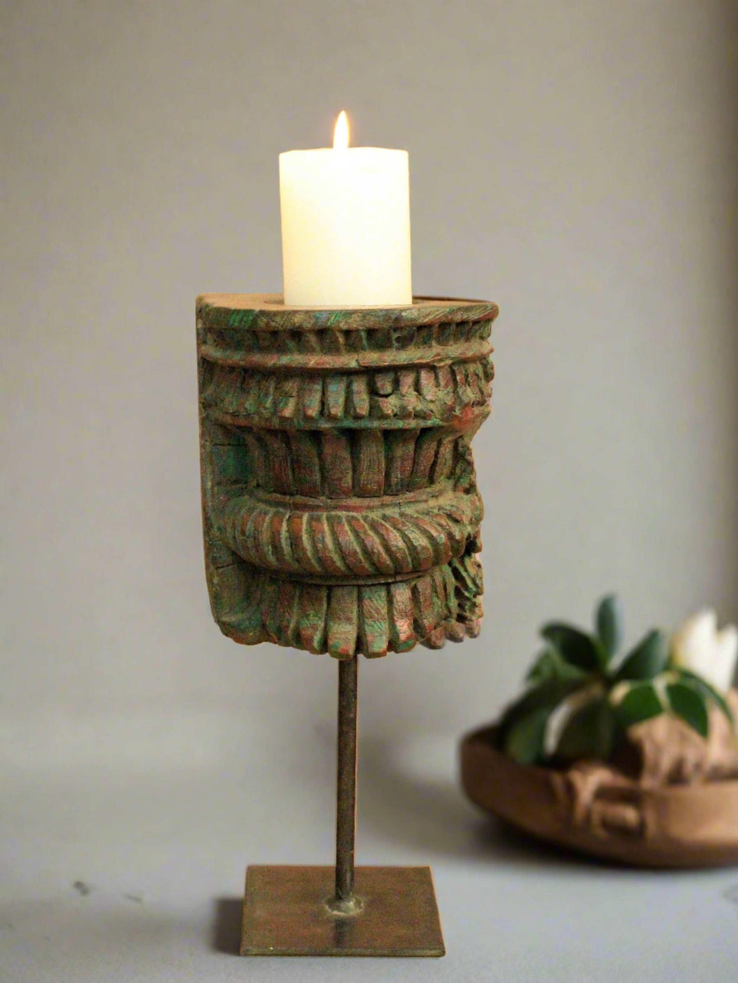 Vintage Wooden Hand Carved Candle Holder Stand - Style It by Hanika