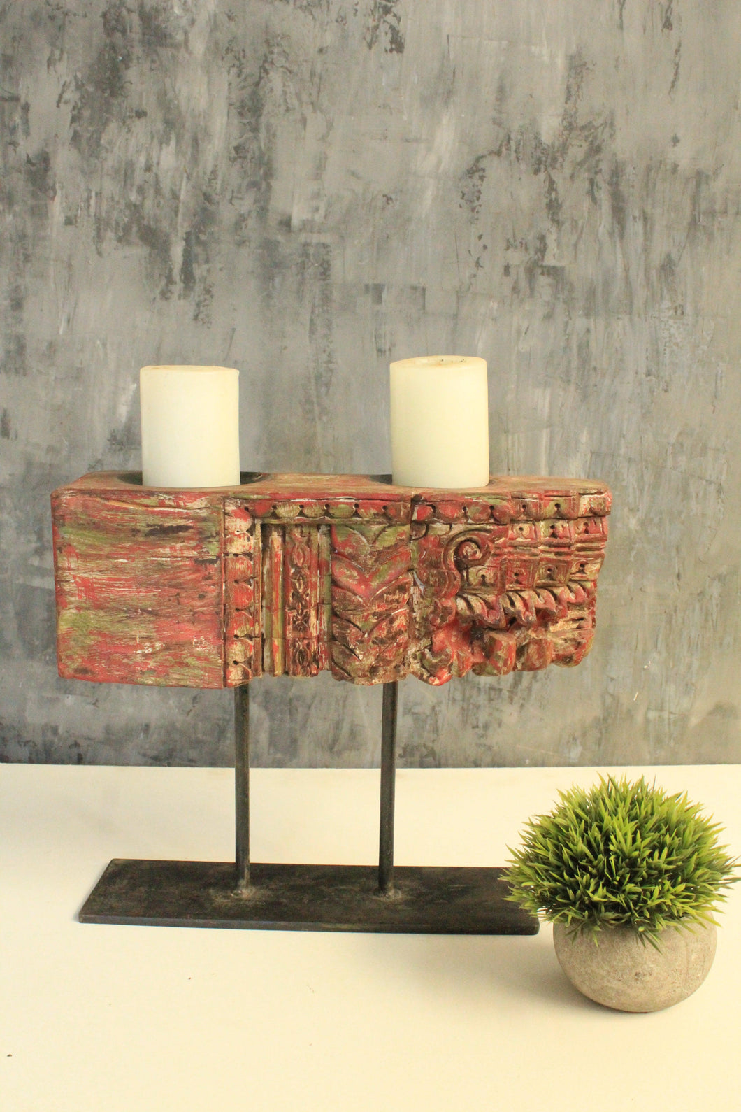 Vintage Wooden Hand Carved Candle Holder Stand - Style It by Hanika