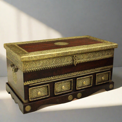 Vintage Wooden Trunk with Brass Fittings - A Sturdy and Stylish Storage Solution - Style It by Hanika