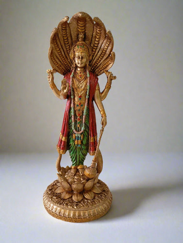 Vishnu Statue Copper Finish Look Dust Marble Vishnu Lord Narayana Idol Hand Painted Marble Standing Vishnu Sculpture for Home Decor - Style It by Hanika