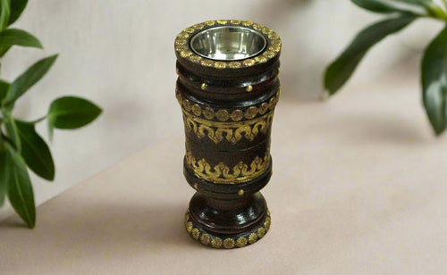 Wooden Tea Light Holder with Brass Fitting - Style It by Hanika