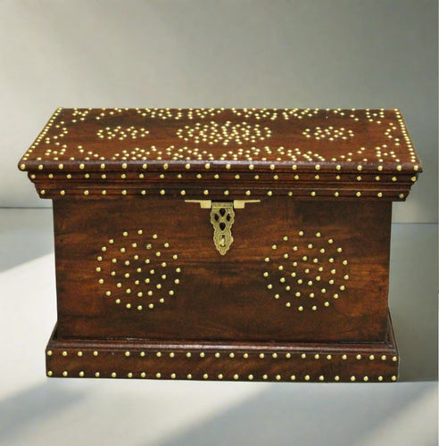 Wooden Trunk with Brass Nailwork - Vintage Charm and Versatile Storage - Style It by Hanika