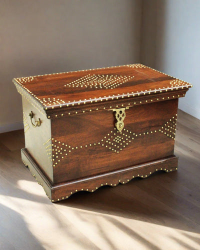 Wooden Trunk with Brass Nailwork - Vintage Charm and Versatile Storage - Style It by Hanika