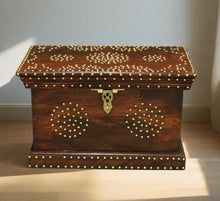 Load image into Gallery viewer, Wooden Trunk with Brass Nailwork - Vintage Charm and Versatile Storage - Style It by Hanika
