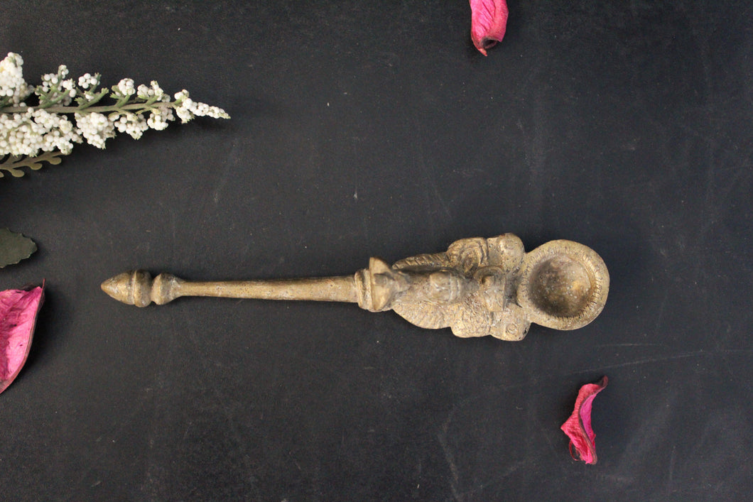 Beautiful Vintage Brass Carved Temple Spoon(Size-6