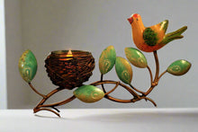 Load image into Gallery viewer, Bird On Branch Metal Sculpture with Glass Candle Holder - Style It by Hanika
