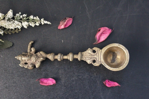 Dancing Ganesha Temple/Pooja spoon: Handcrafted & Made of Brass(Size-7