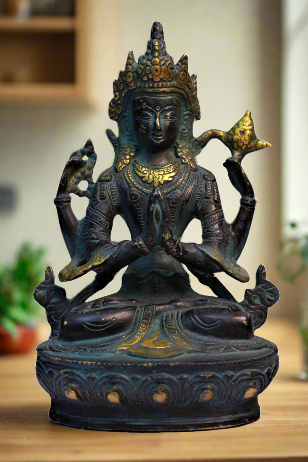 Goddess Tara Devi Sitting on Beautiful Design Pedestal Statue Size 12 x 8 x 11 cm - Style It by Hanika