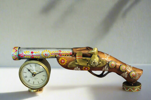 Handcrafted Metal Gun Shaped Table Clock - Style It by Hanika