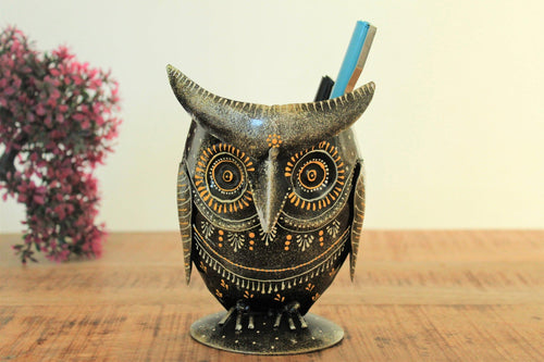 Handcrafted Owl Shaped Pen Stand or Cutlery Stand - Style It by Hanika