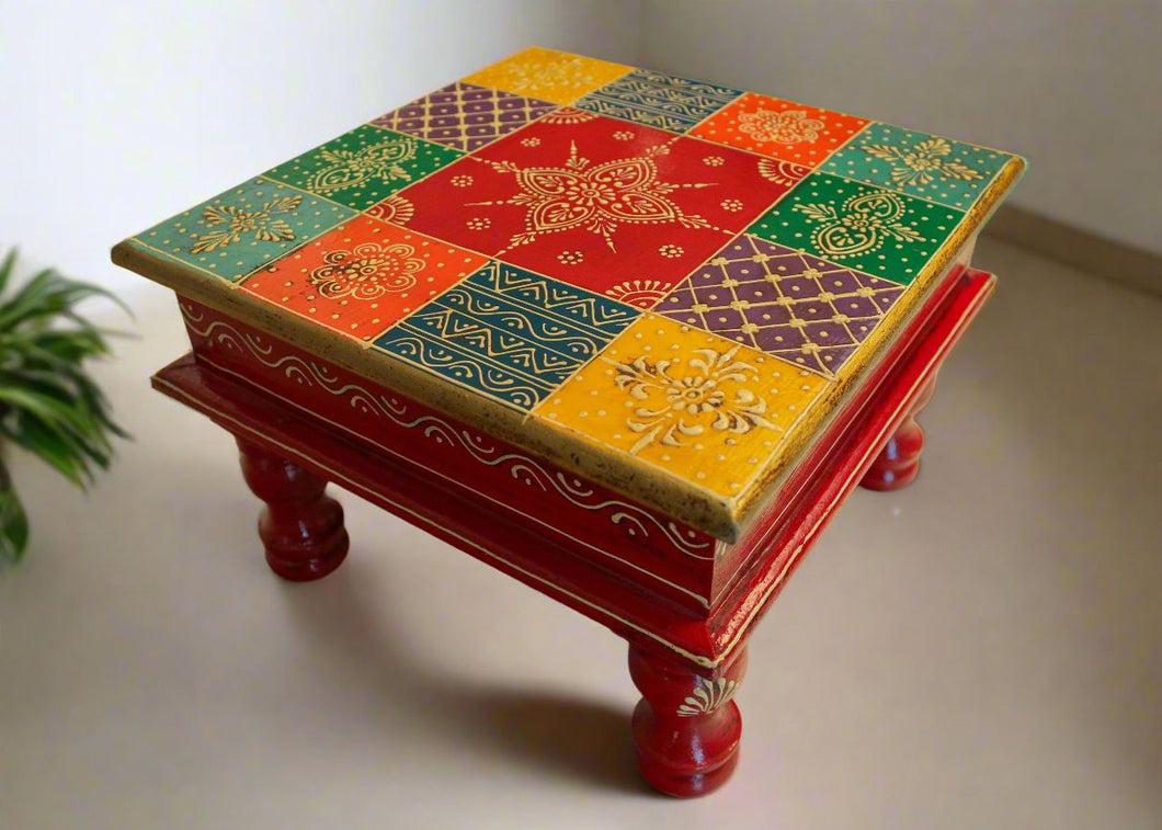 Handcrafted Wooden Painted Chowki 10x10 Inch - Style It by Hanika