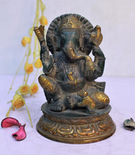 Load image into Gallery viewer, Lord Brass Ganesh ji with Mushak Statue God Idol Size 10.5 x 10.5 x 14.5 cm - Style It by Hanika
