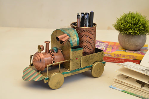 Metal Handcrafted Engine with Pen Stand Size 25.4 x 12.7 x 15.2 cm - Style It by Hanika