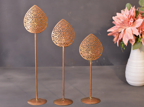 Metal Leaf Tea Light Holder Set of 3 - Style It by Hanika