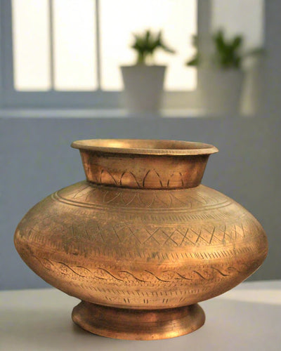 Unique Shaped Brass Pot with minimal designs - Style It by Hanika