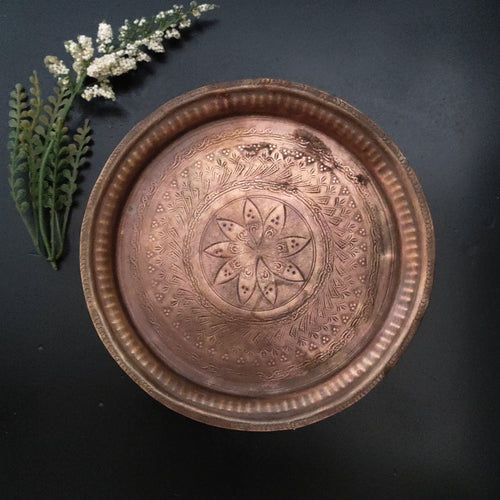 Vintage Brass Carved Plate (Diameter- 19.75 CM) - Style It by Hanika