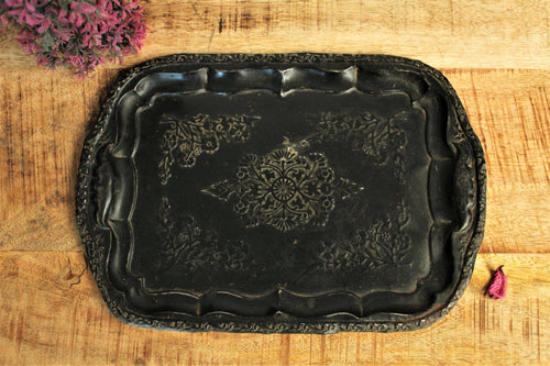 Vintage Brass Engraved Tray Size - 33 x 23 x 1.5 cm Ideal for Food Photography & Food Styling - Style It by Hanika