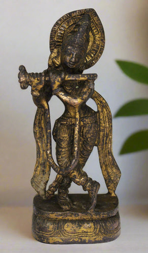 Vintage Gulley Brass Murti Lord Krishna Idol God of Love Size 8.5 x 5.5 x 19.5 cm - Style It by Hanika