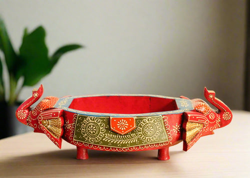 Wooden Boat Shaped Tray with Elephant Face - Style It by Hanika