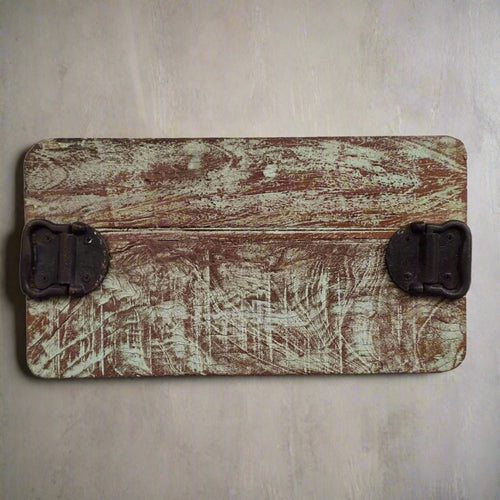 Wooden Distressed Tray with Old Door Handles (LxBxH - 18.75 x 10 x 2.25 Inches) - Style It by Hanika