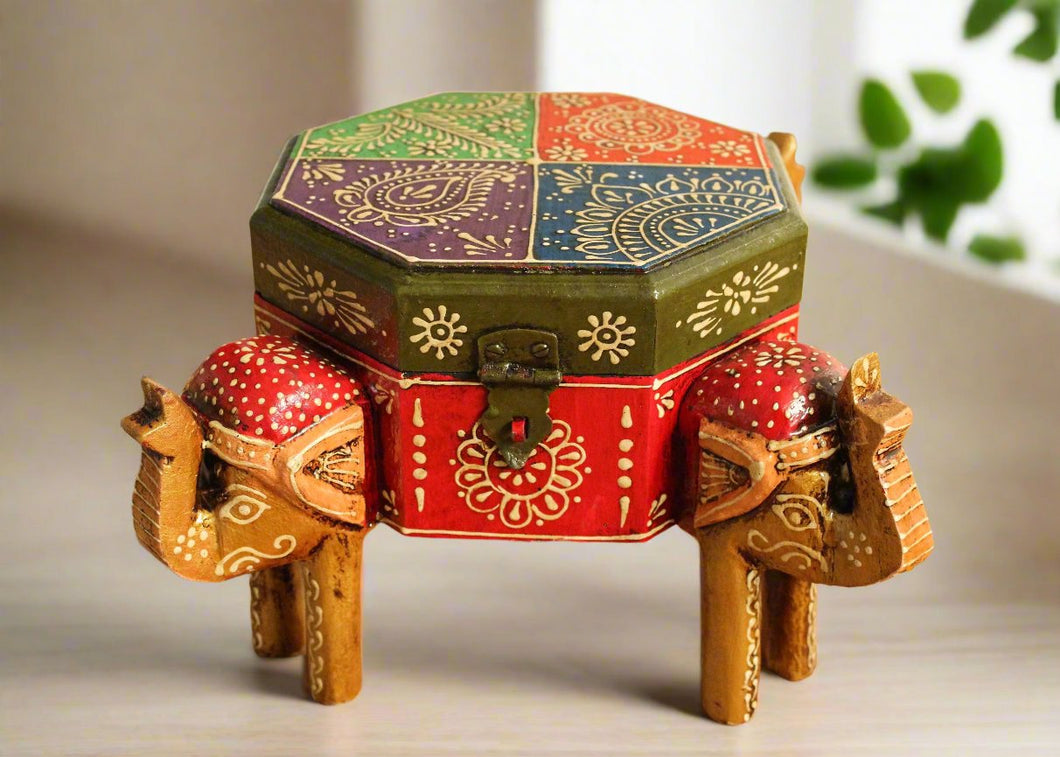 Wooden Octagon Box With Elephant Legs - Style It by Hanika