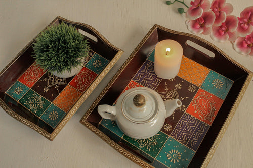Wooden Painted Tray Set of 2 - Style It by Hanika